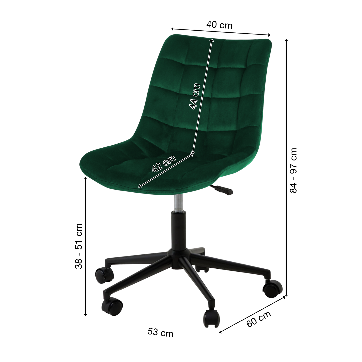 Bürostuhl | Samtbezug | Dunkelgrün | 53x60cm | Rollen | Schreibtischstuhl