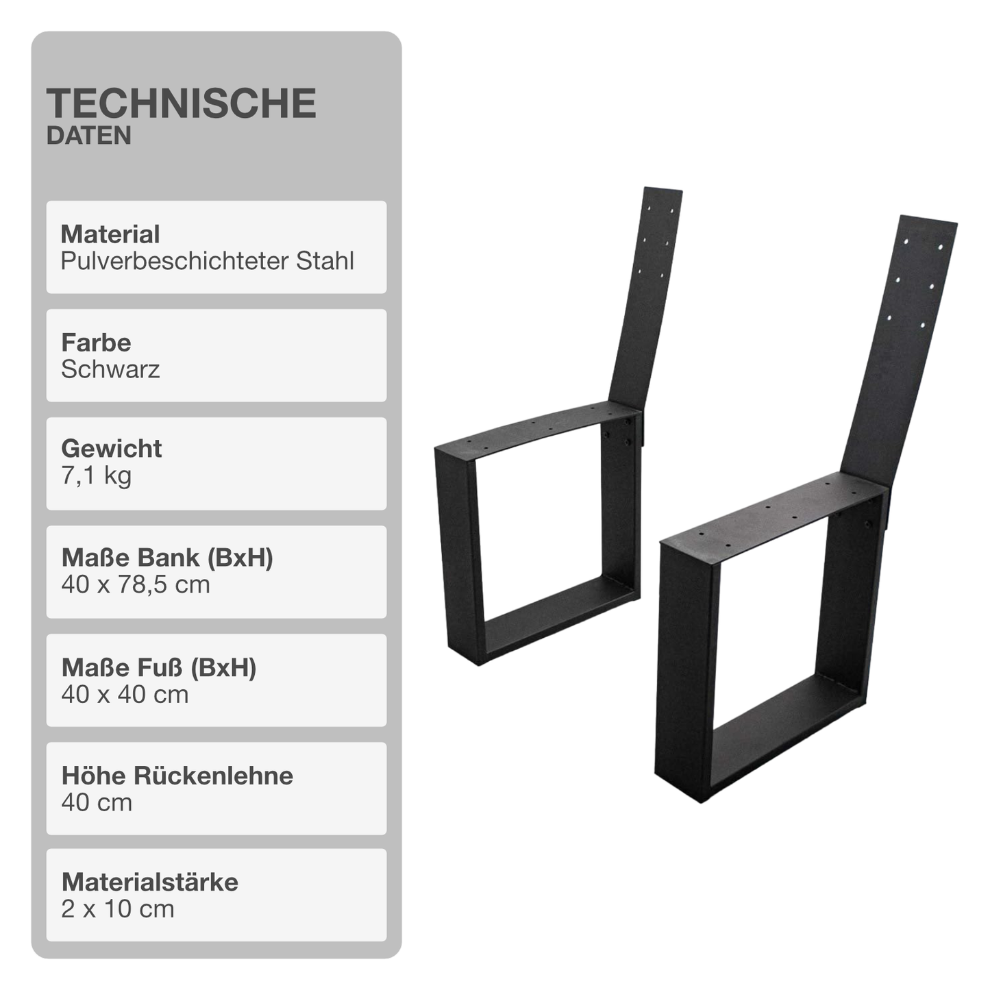 Bankgestell | Abnehmbare Rückenlehne | Stahl | Schwarz | 40x78,5cm | Kufen