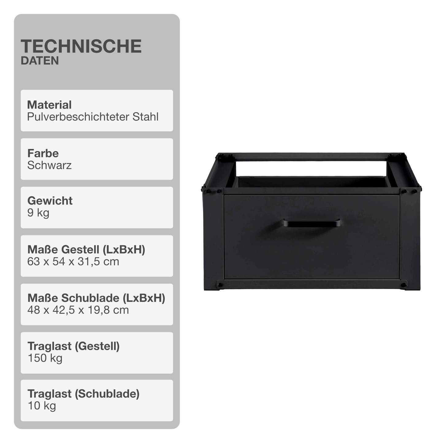 STADO® | Untergestell für Waschmaschine | Ausziehbar | Schwarz | Schublade | Trockner