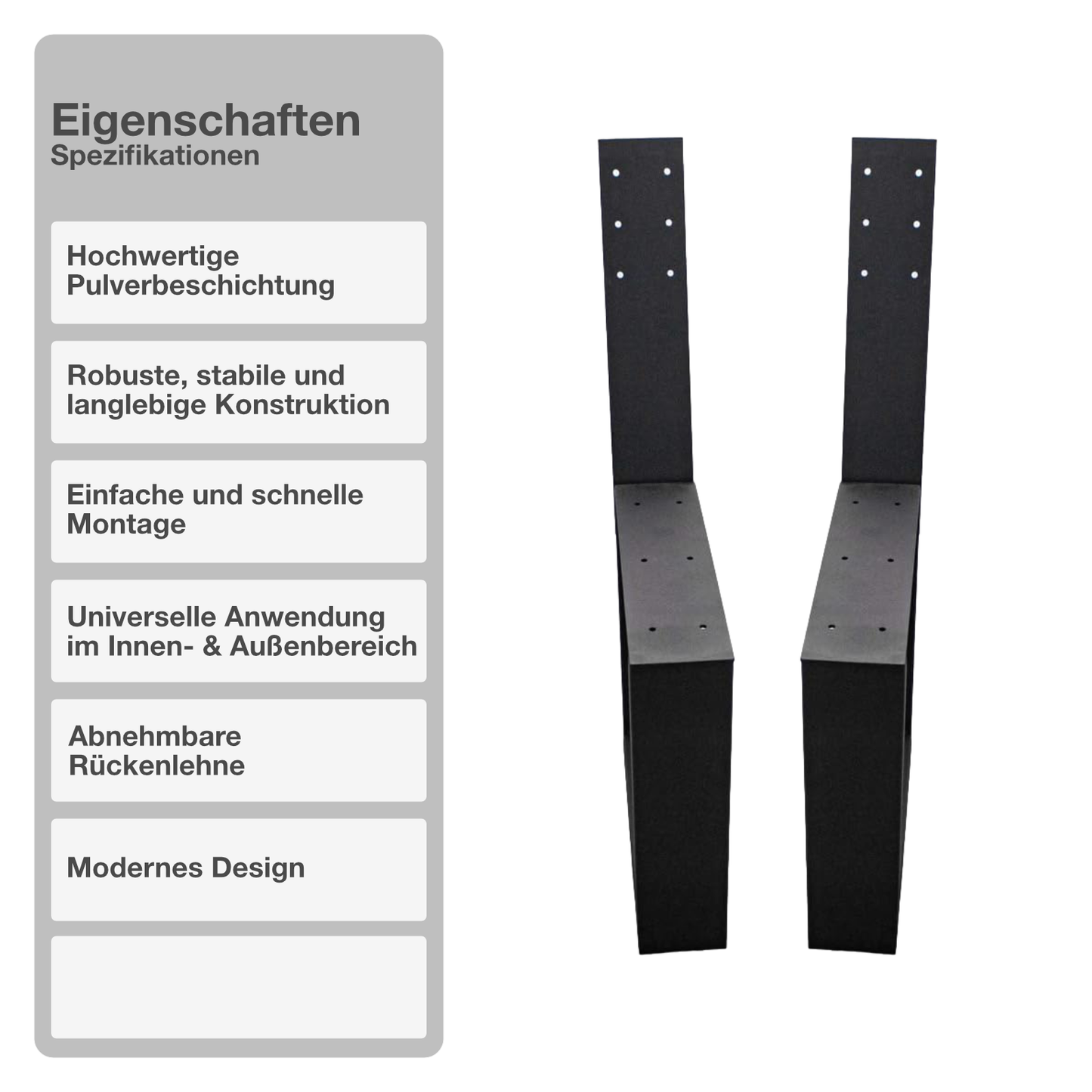 Bankgestell | Abnehmbare Rückenlehne | Stahl | Schwarz | 40x78,5cm | Kufen