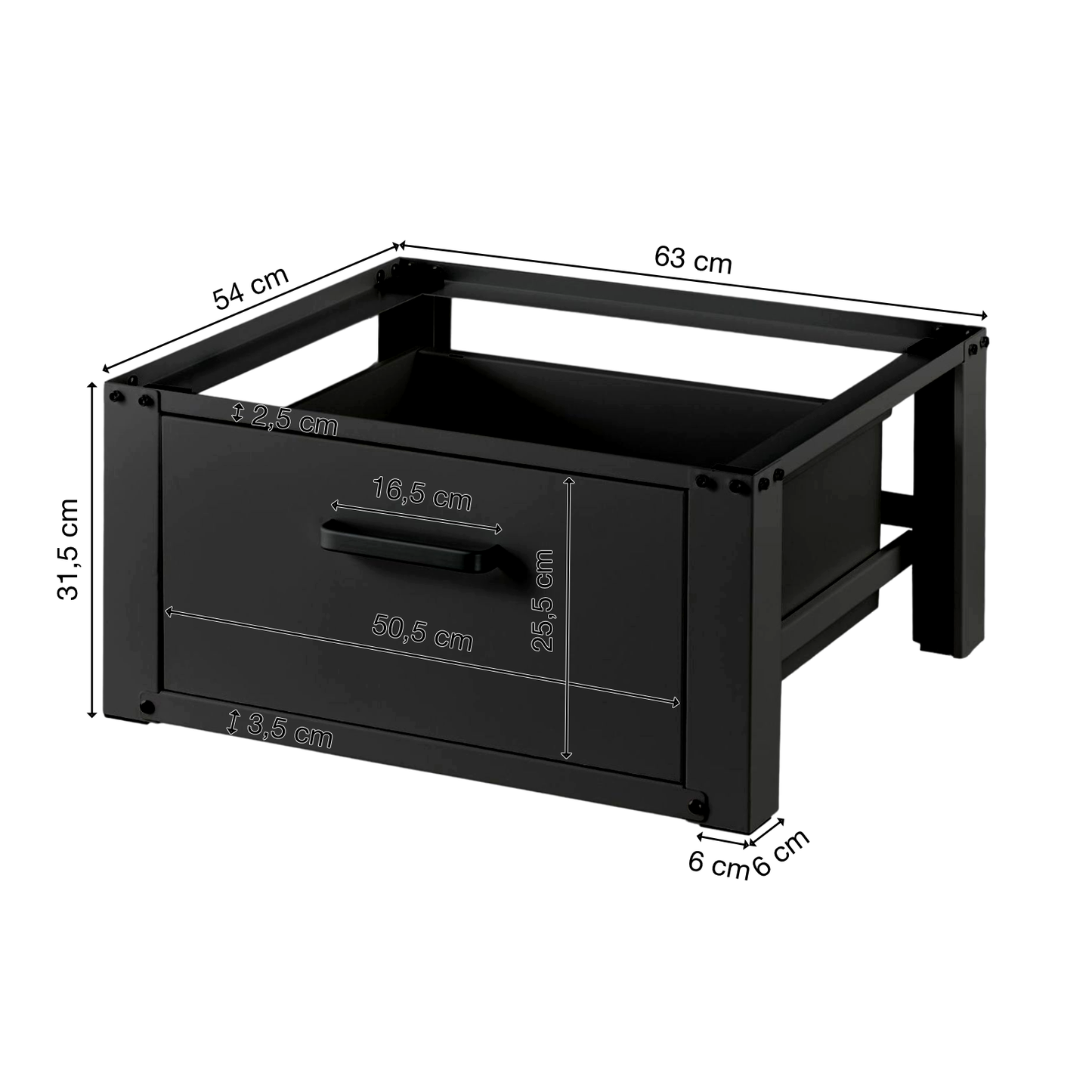 STADO® | Untergestell für Waschmaschine | Ausziehbar | Schwarz | Schublade | Trockner