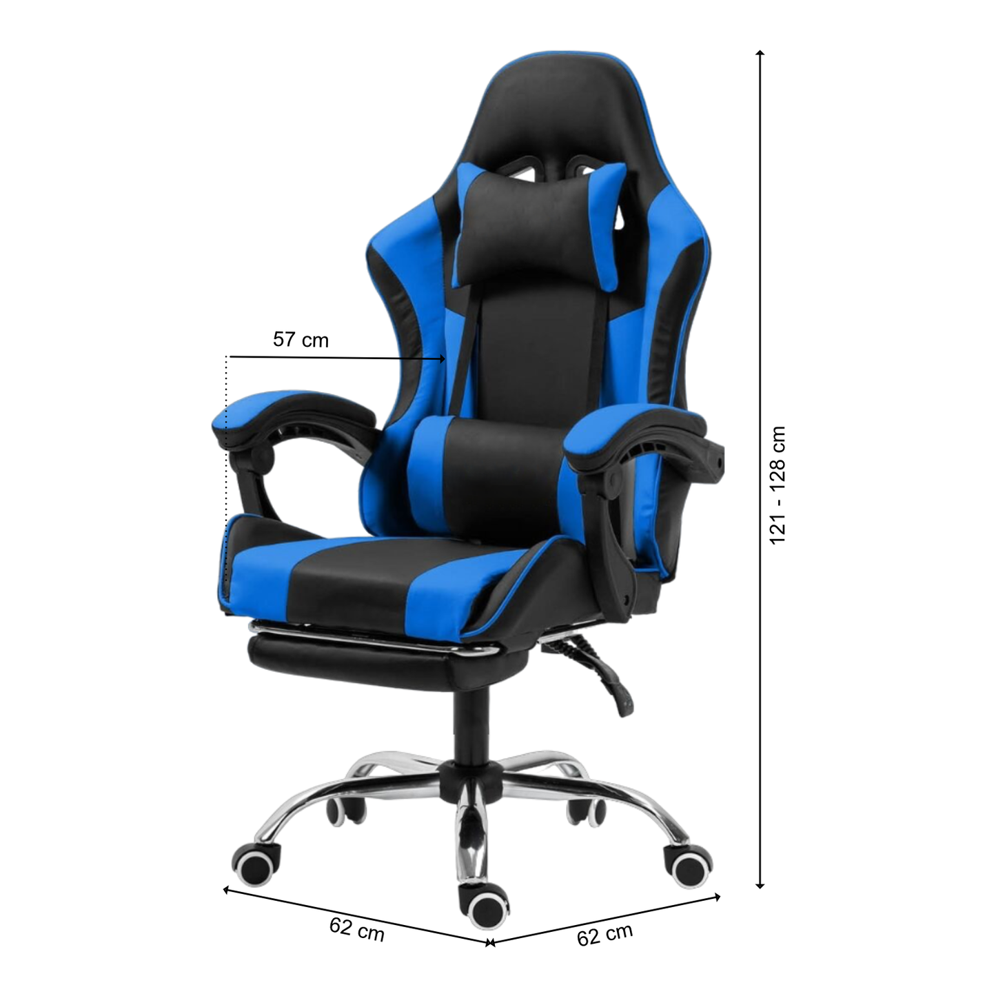 Gaming-Stuhl | Kunstleder | Blau | 62x62cm | Rollen | Sessel | Fußablage