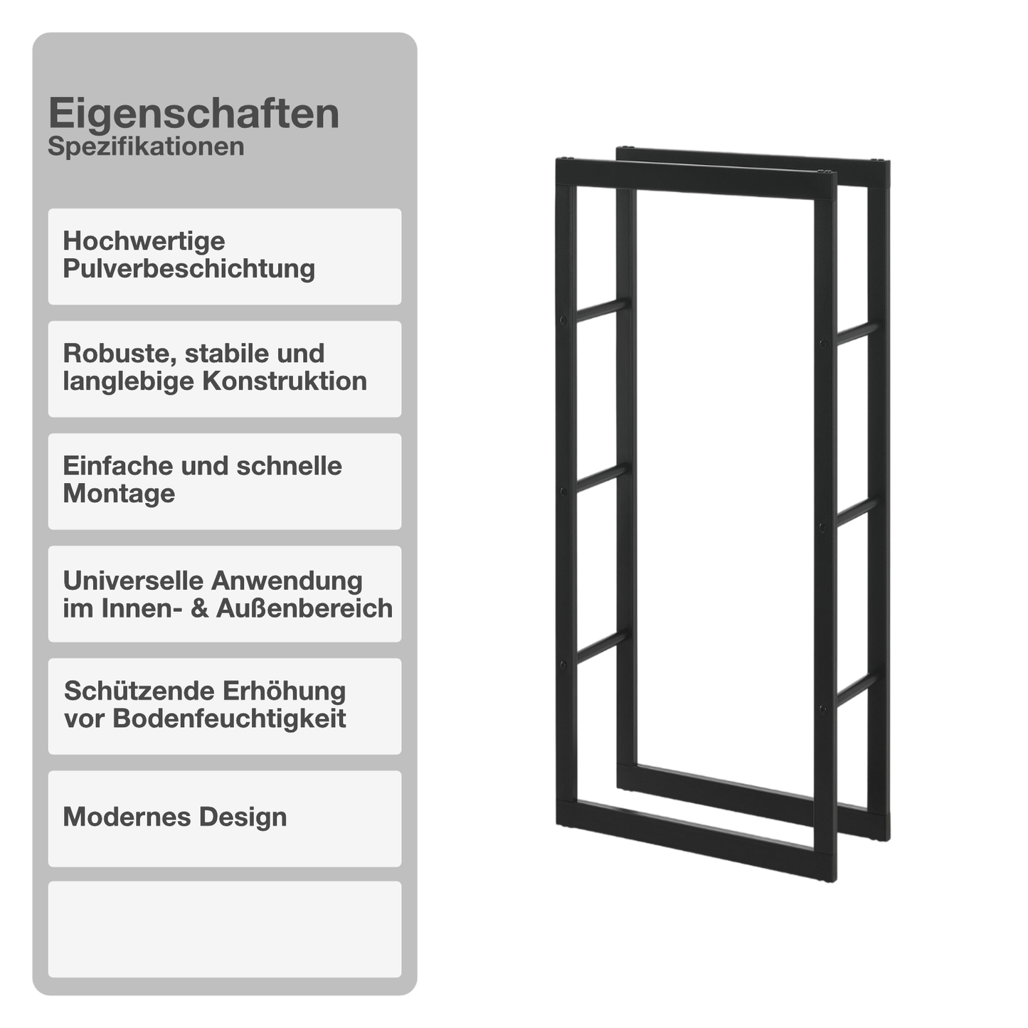 STADO® | Kaminholzregal | Stahl | Schwarz | 60x150x25cm | Feuerholzregal | Brennholz