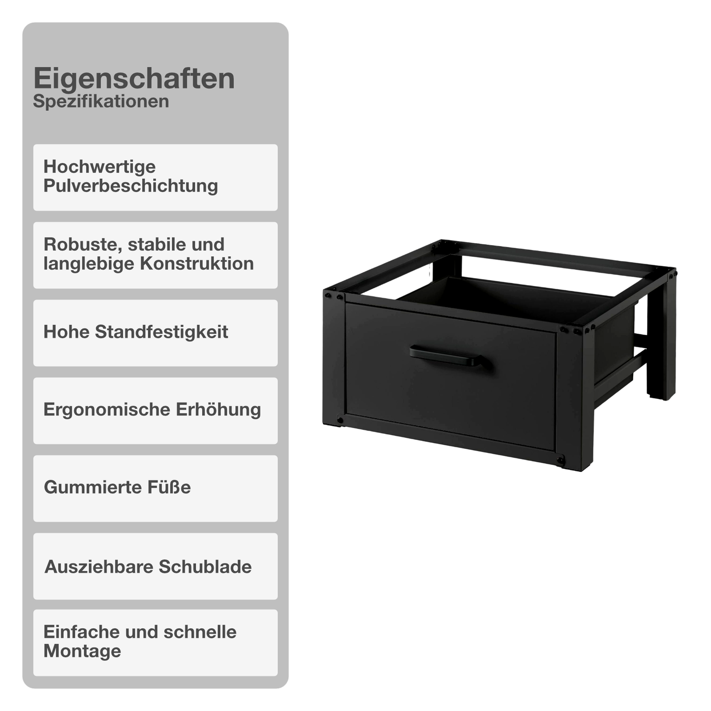 STADO® | Untergestell für Waschmaschine | Ausziehbar | Schwarz | Schublade | Trockner