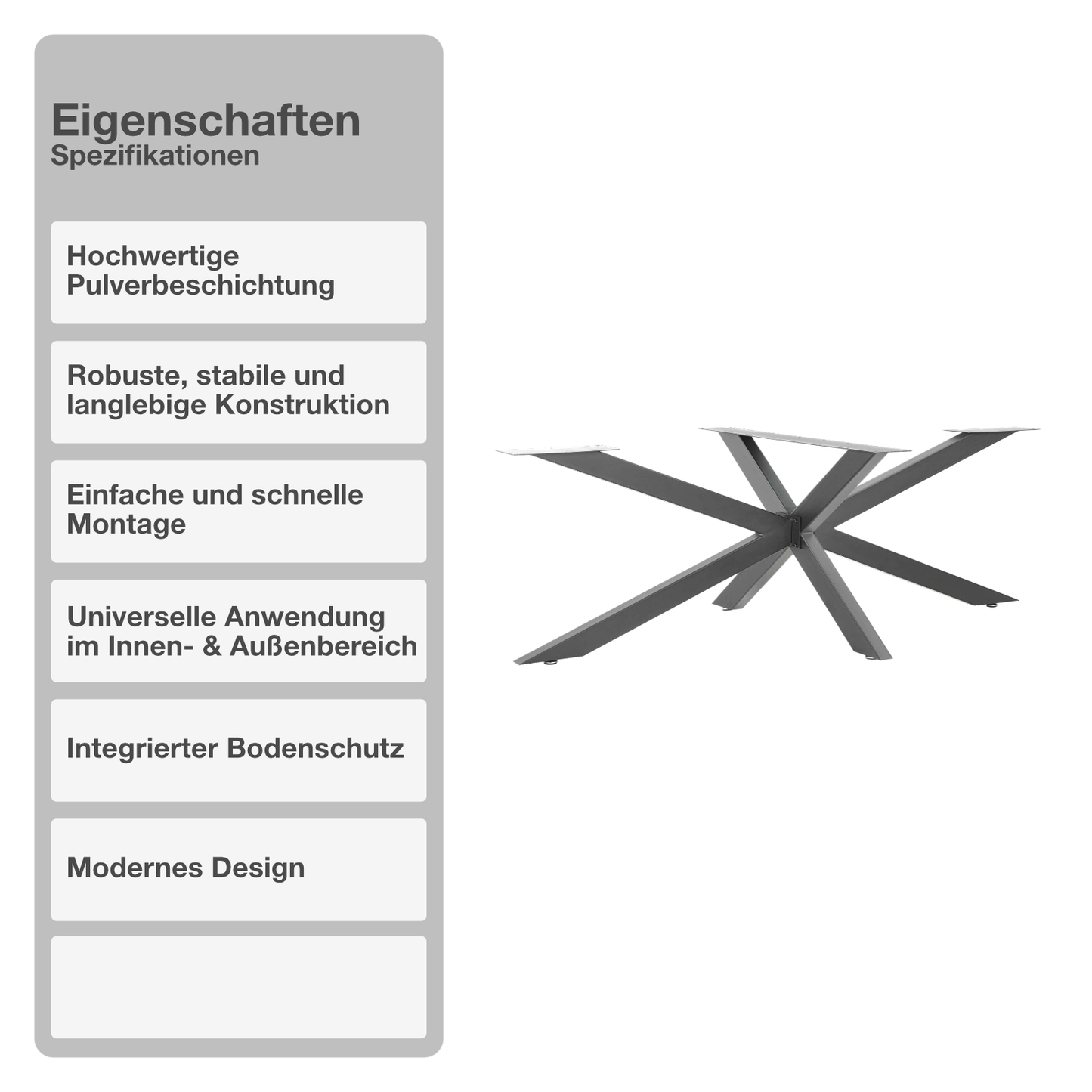 Tischgestell | Anthrazit | 98x58x43cm | Spider | Kreuzgestell | Tischkufen