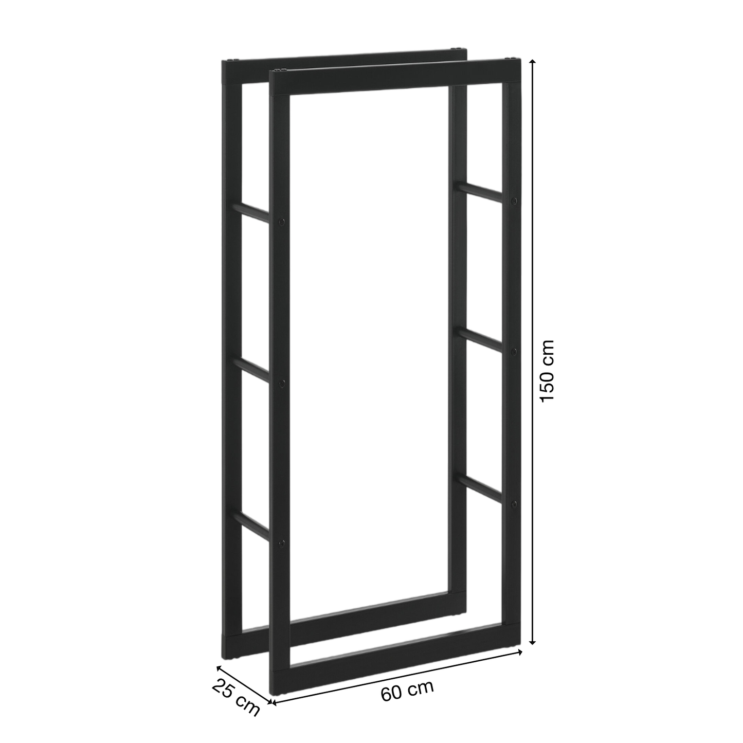 STADO® | Kaminholzregal | Stahl | Schwarz | 60x150x25cm | Feuerholzregal | Brennholz