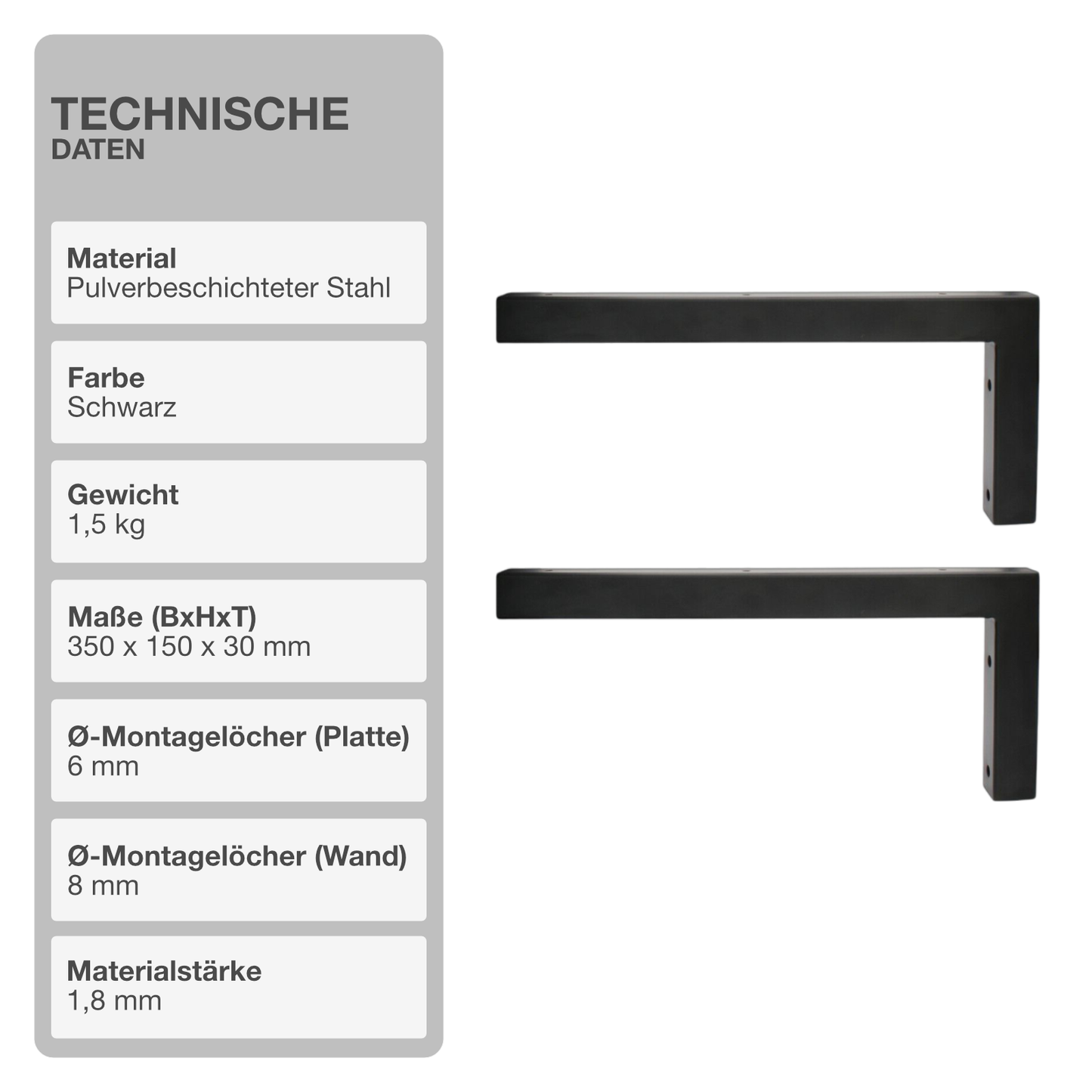 Wandkonsole | 2 Stück | Schwarz | 350x150mm | Konsolenträger | Wandhalterung | L-Form