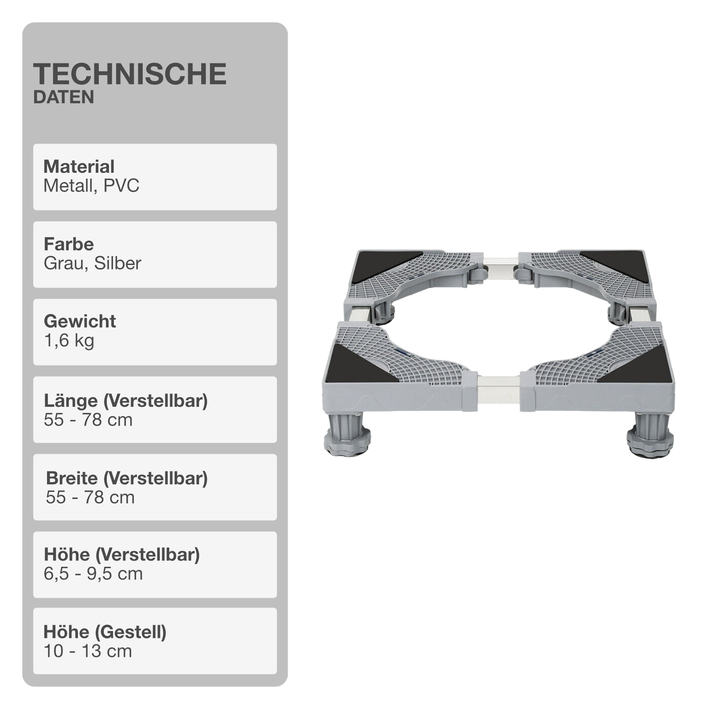 Untergestell für Waschmaschine | Höhenverstellbar | ohne Rollen | 55-78cm