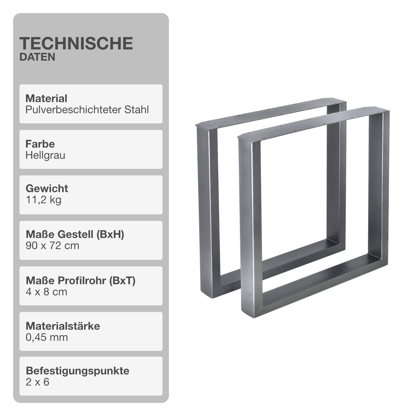Tischgestell | 2 Stück | Hellgrau | 90x72cm | Tischbeine | Untergestell