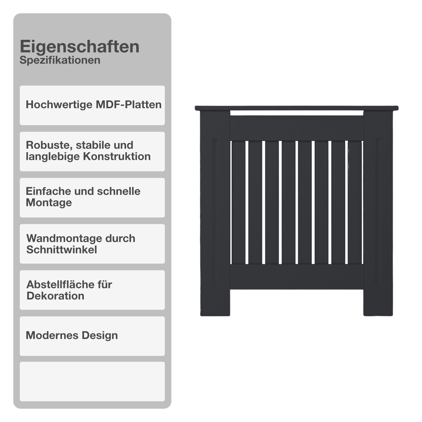 Heizungsverkleidung | MDF | Holz | Anthrazit | 78x82cm | Cover | Abdeckung