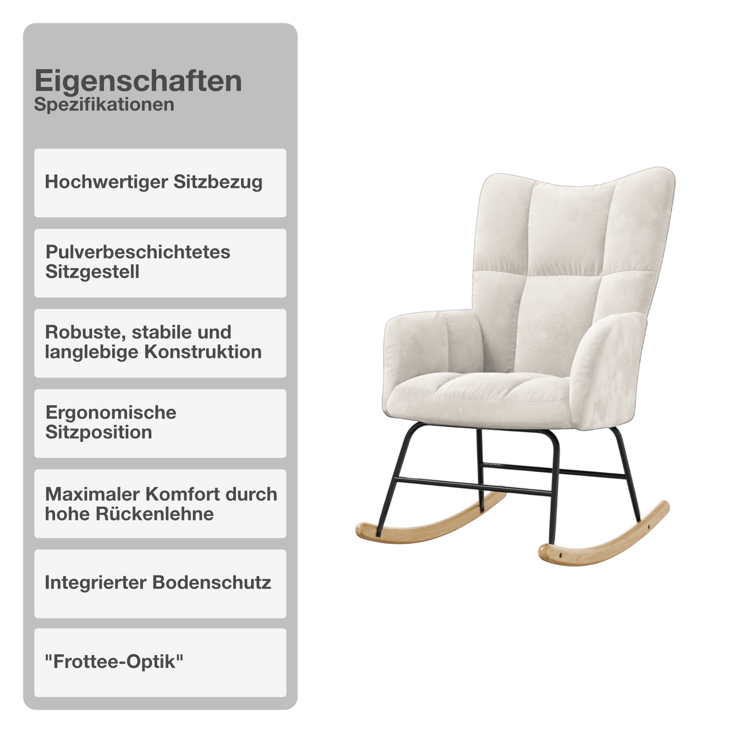 Schaukelstuhl mit Armlehne | Polyester | Frottee-Optik | Beige