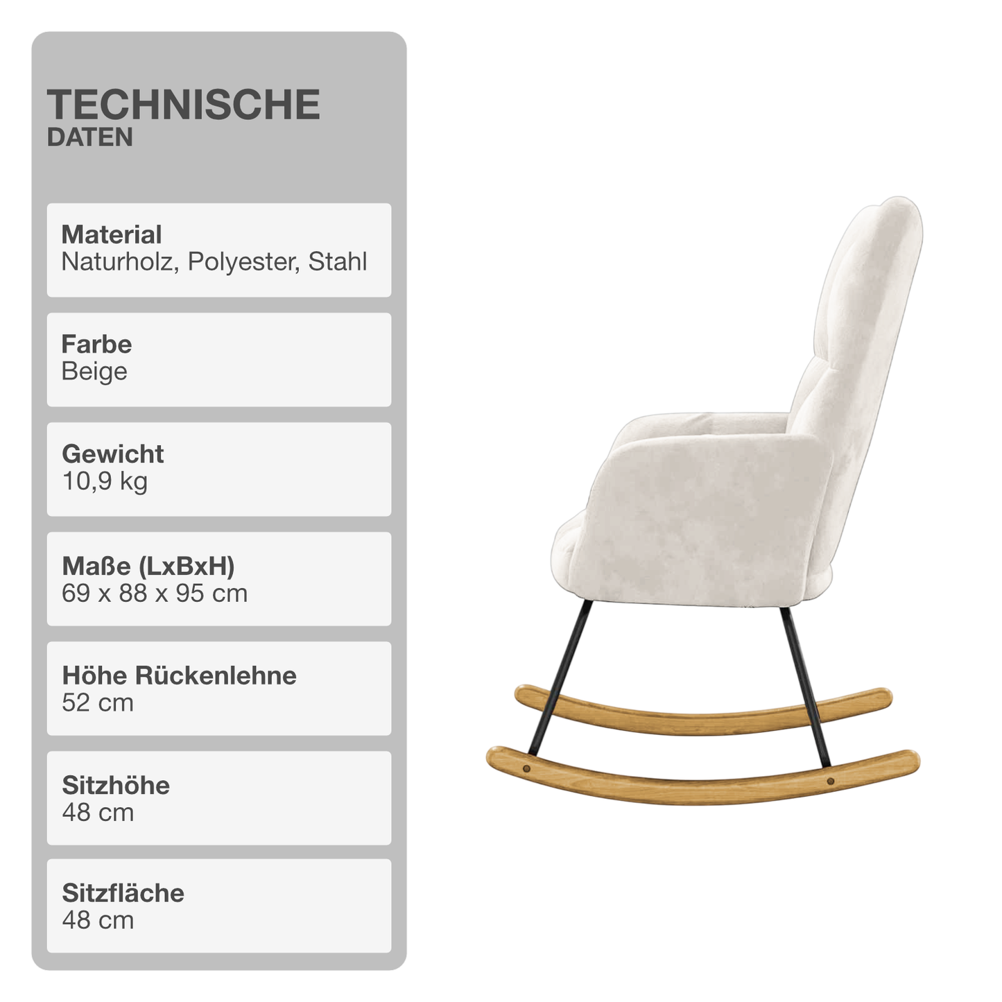Schaukelstuhl mit Armlehne | Polyester | Frottee-Optik | Beige