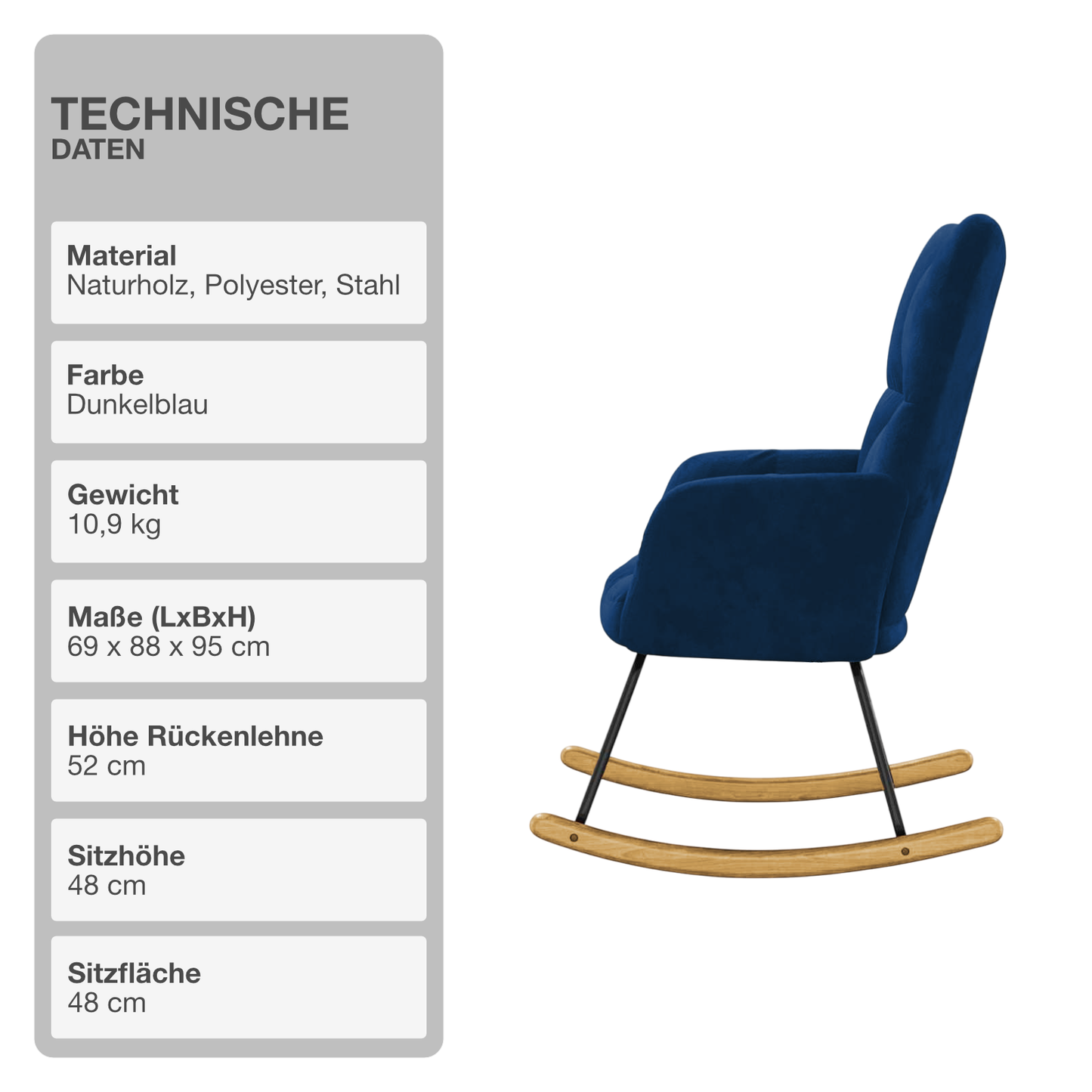 Schaukelstuhl mit Armlehne | Polyester | Frottee-Optik | Dunkelblau