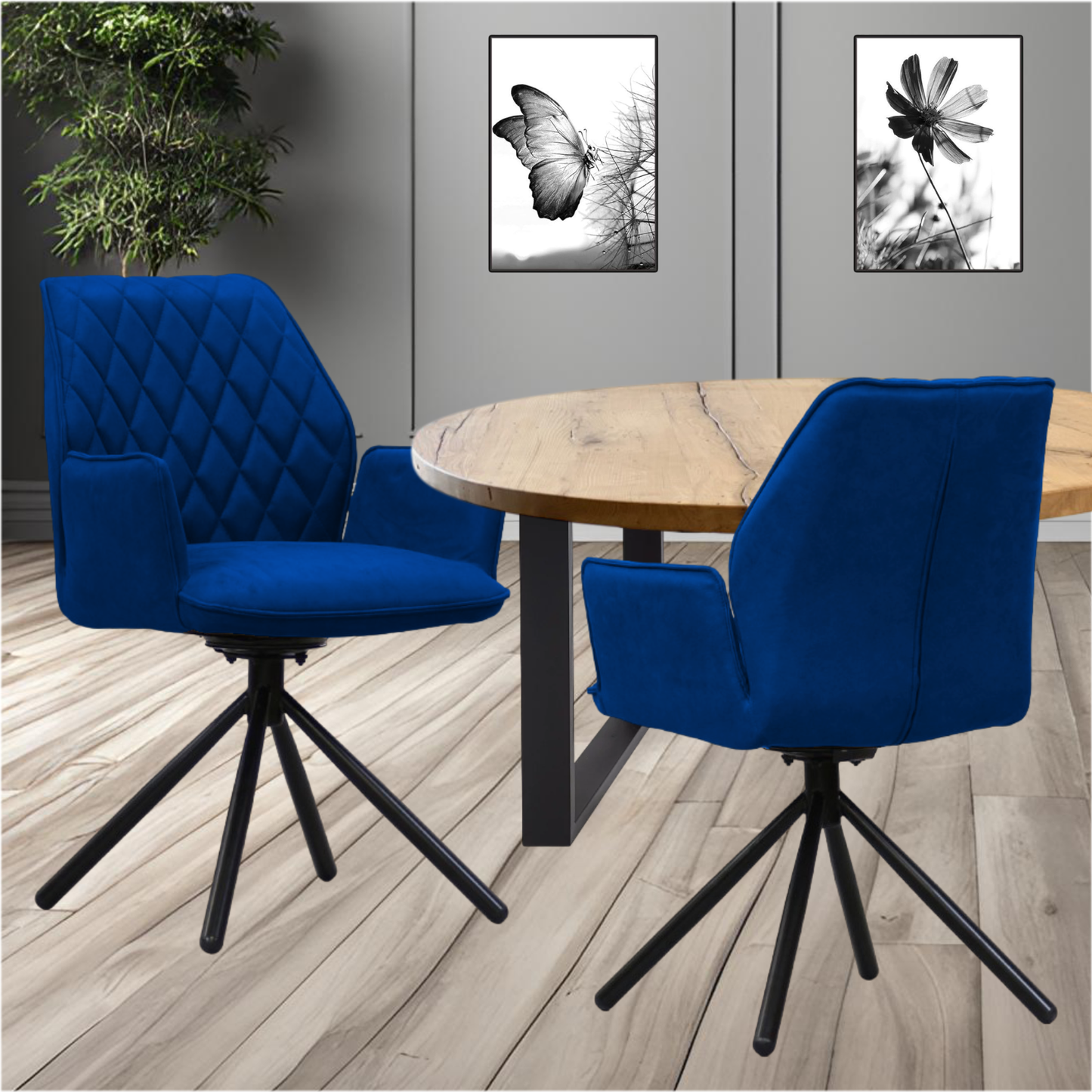 Wohn- und Esszimmerstuhl | Samt | Dunkelblau | 180 Grad | Drehbar | Sessel