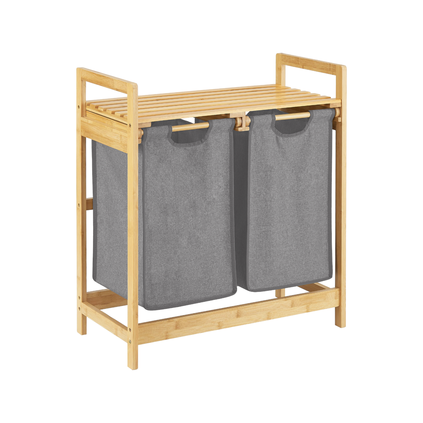 Wäschekorb | Bambus | Grau | 2x30L | Wäschesammler | Wäschesortierer