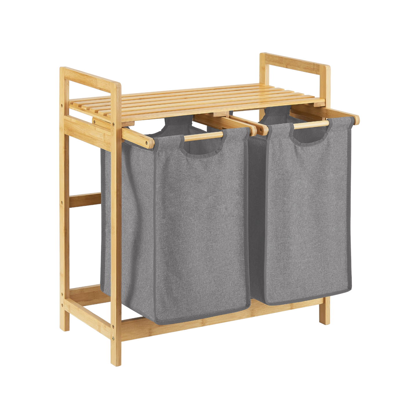 Wäschekorb | Bambus | Grau | 2x30L | Wäschesammler | Wäschesortierer