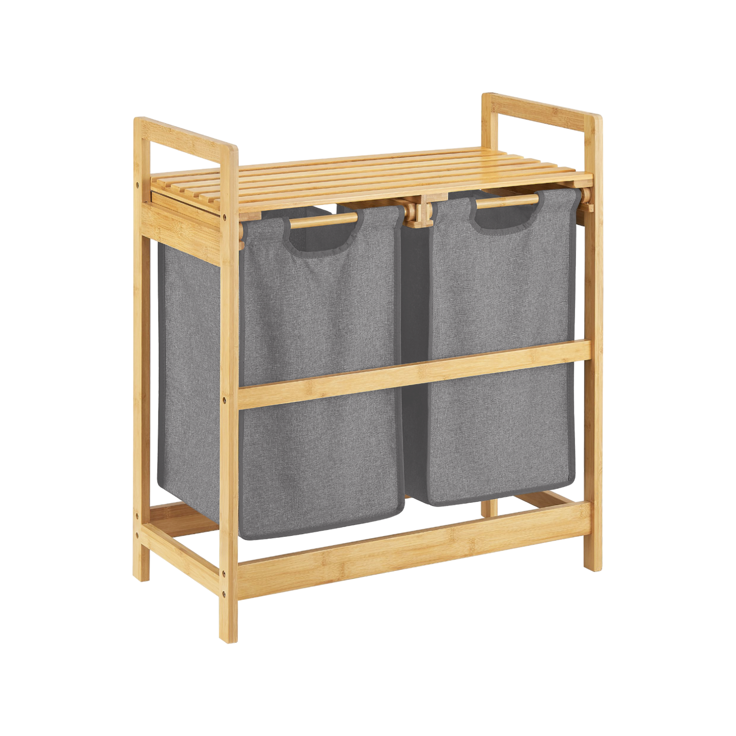 Wäschekorb | Bambus | Grau | 2x30L | Wäschesammler | Wäschesortierer