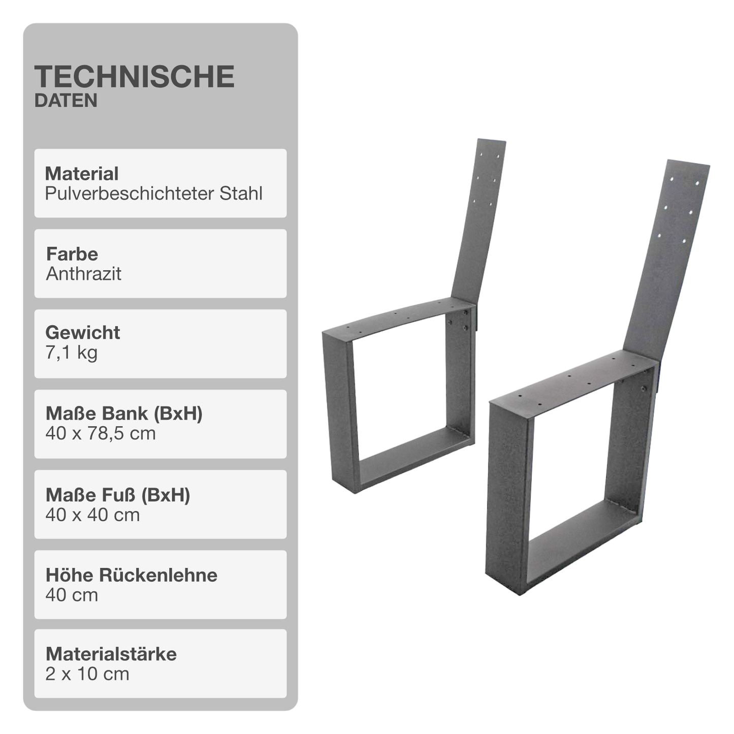 Bankgestell | Abnehmbare Rückenlehne | Stahl | Anthrazit | 40x78,5cm | Kufen
