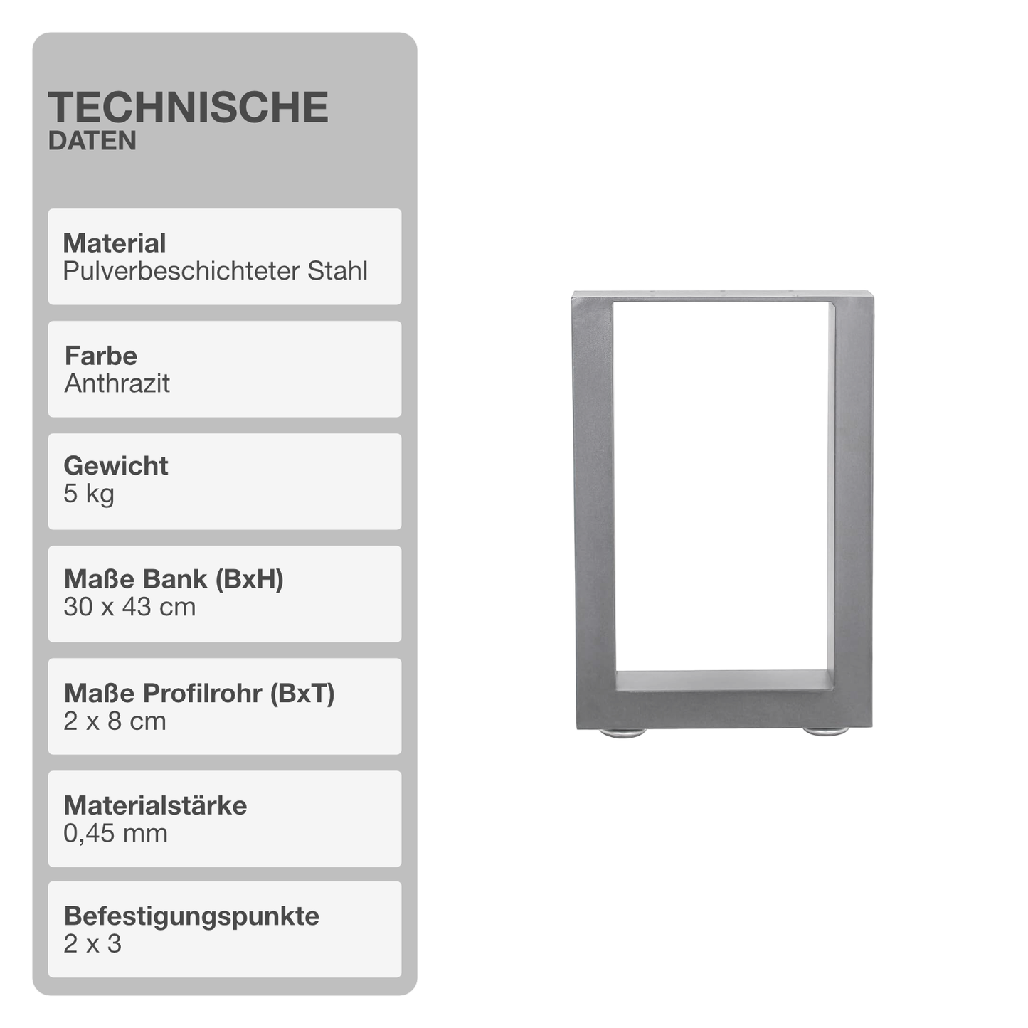Tischgestell | 2 Stück | Grau | 30x43cm | Tischbein | Gestell | Kufen