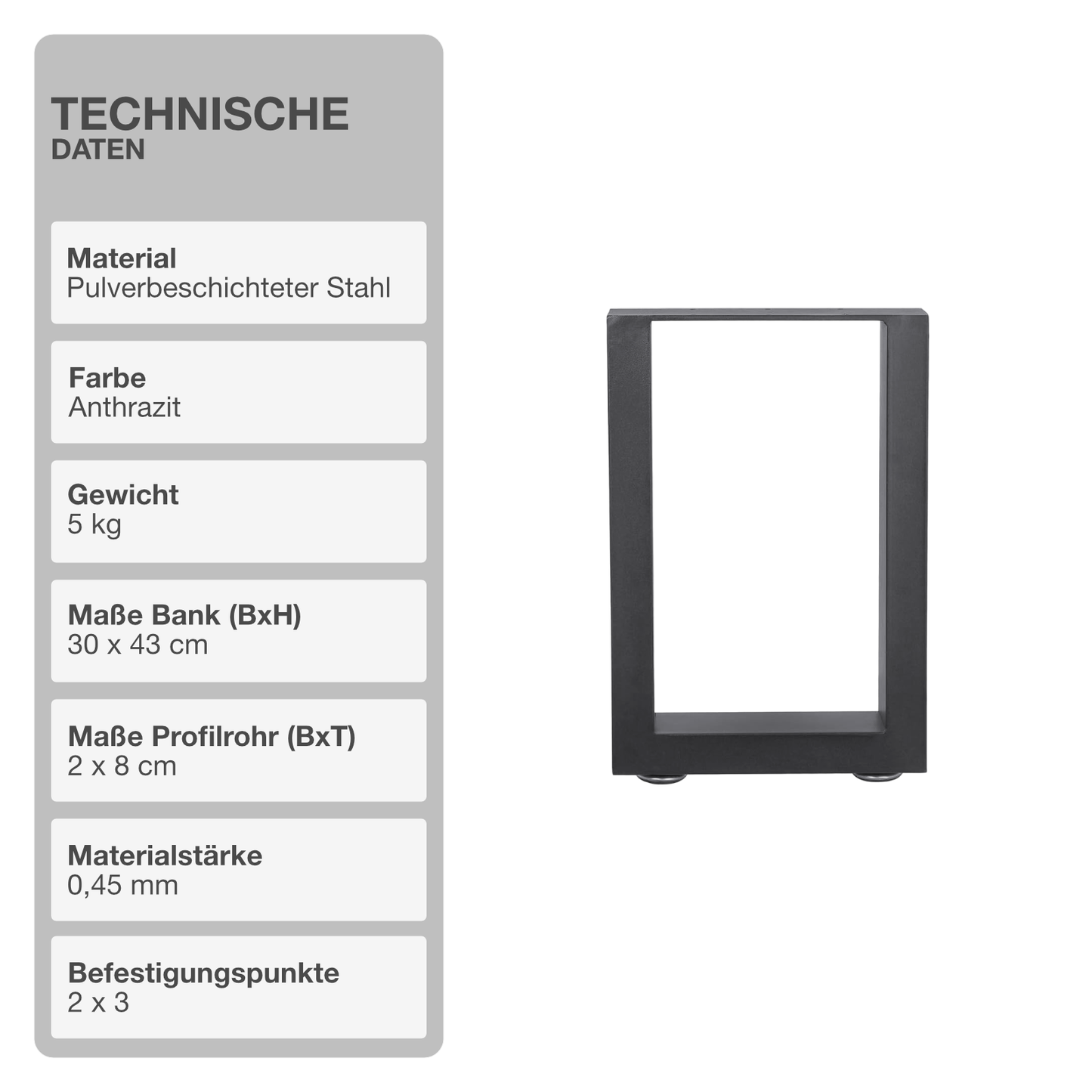 Tischgestell | 2 Stück | Anthrazit | 30x43cm | Tischbein | Gestell | Kufen