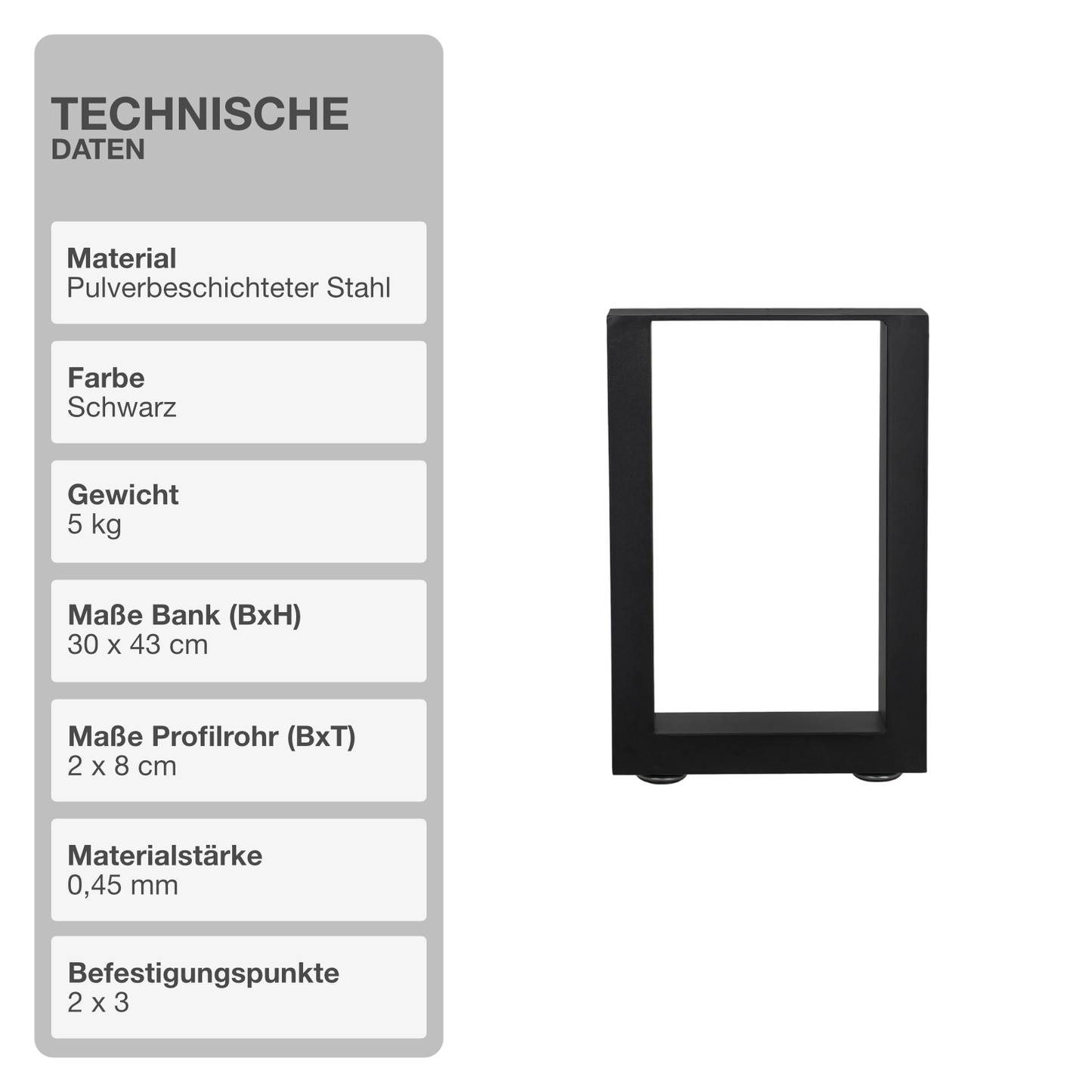 Tischgestell | 2 Stück | Schwarz | 30x43cm | Tischbein | Gestell | Kufen