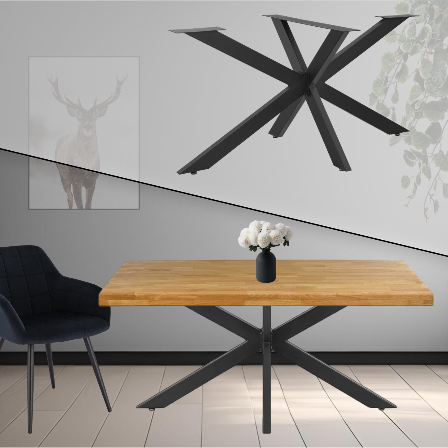 Tischgestell | Schwarz | 150x78x71cm | Spider | Kreuzgestell | Tischkufen