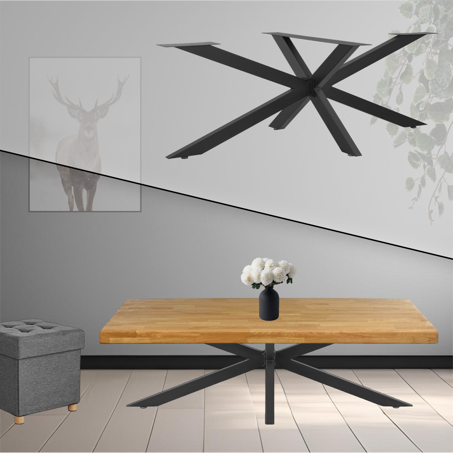 Tischgestell | Schwarz | 98x58x43cm | Spider | Kreuzgestell | Tischkufen