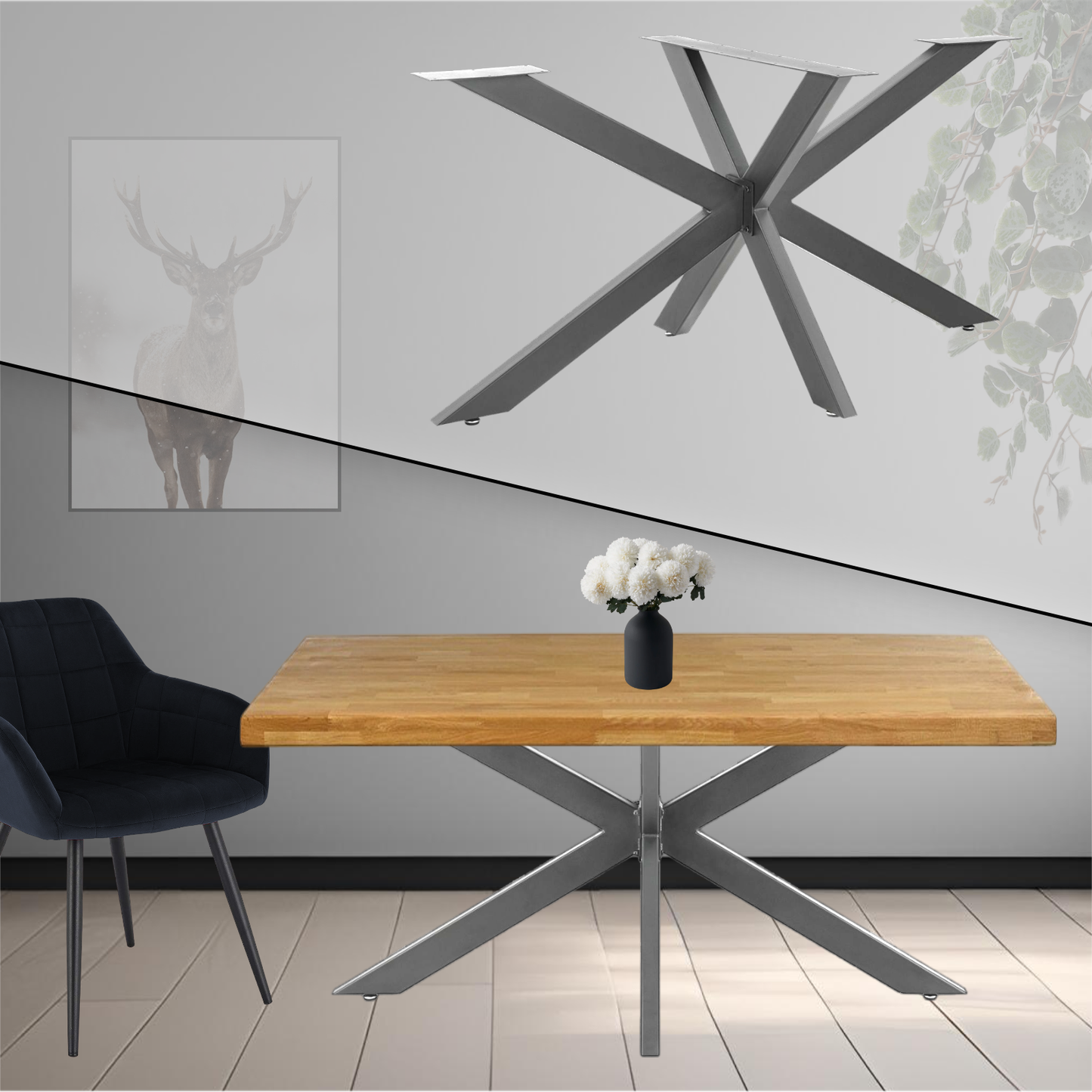 Tischgestell | Anthrazit | 150x78x71cm | Spider | Kreuzgestell | Tischkufen