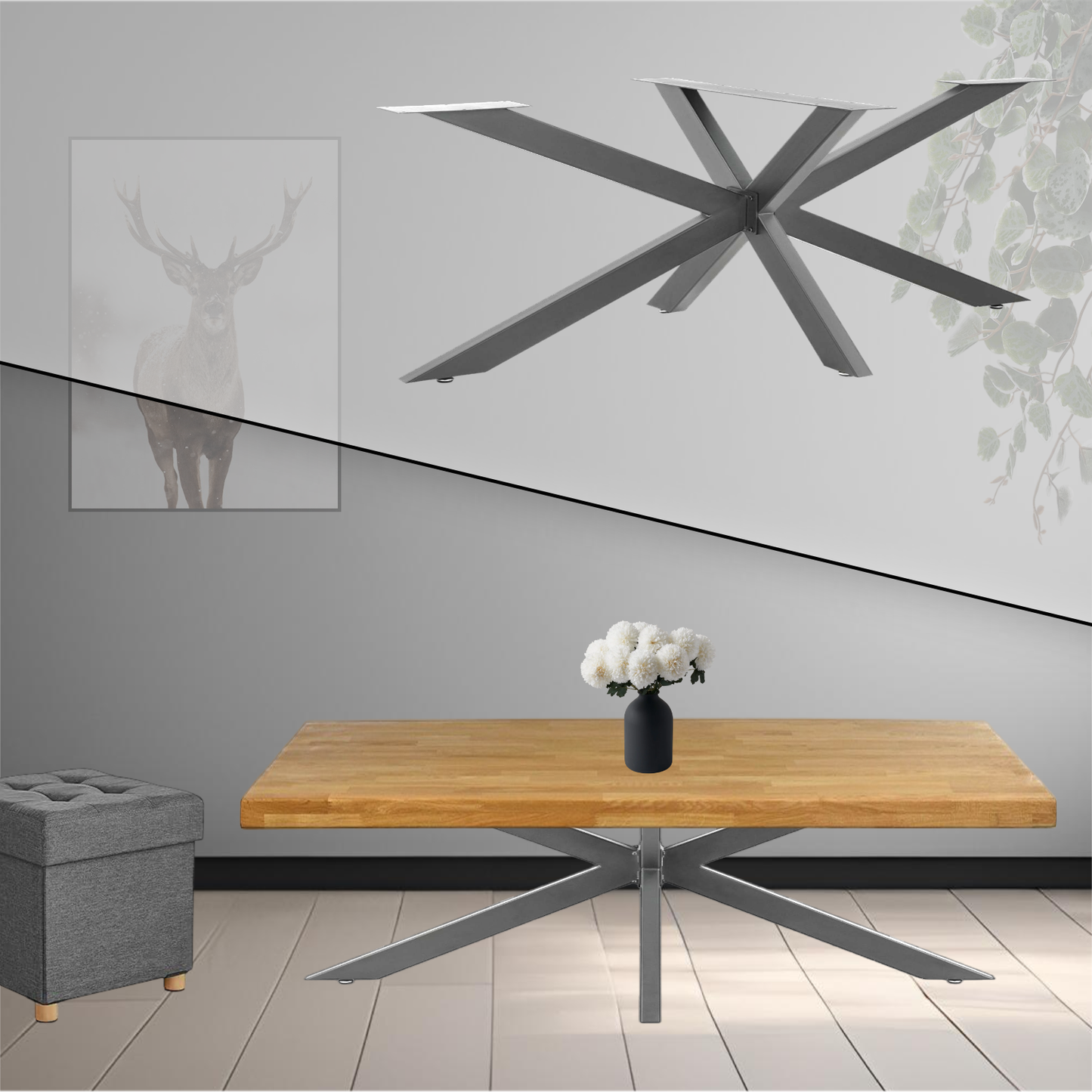 Tischgestell | Anthrazit | 98x58x43cm | Spider | Kreuzgestell | Tischkufen