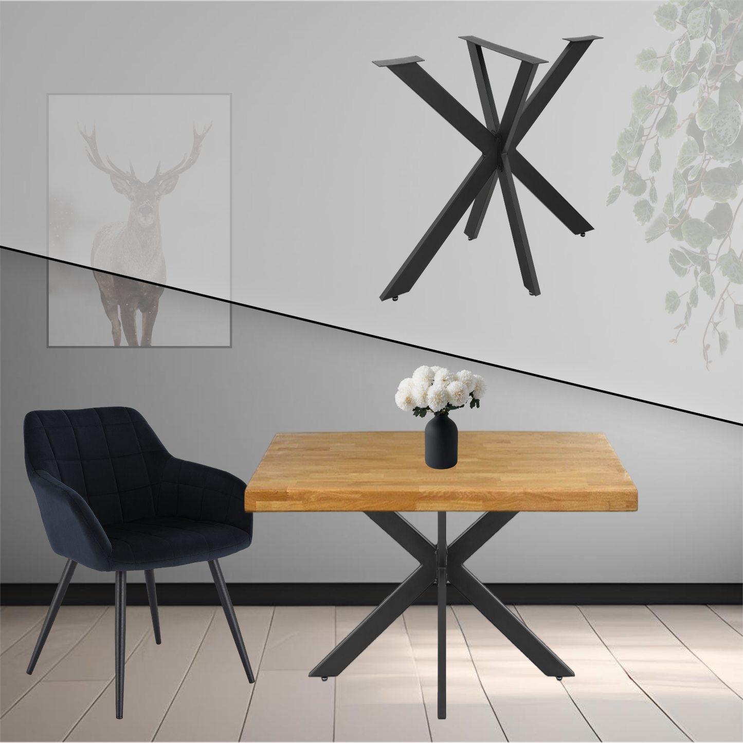 Tischgestell | Schwarz | 85x85x71cm | Spider | Kreuzgestell | Tischkufen