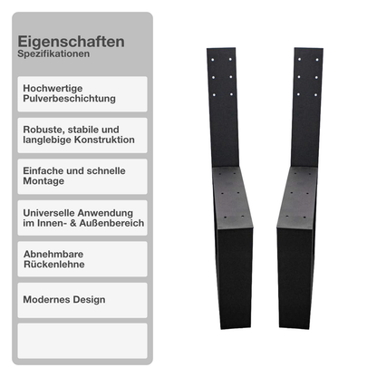 Bankgestell | Abnehmbare Rückenlehne | Stahl | Schwarz | 40x78,5cm | Kufen