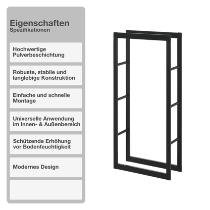 STADO® | Kaminholzregal | Stahl | Schwarz | 60x150x25cm | Feuerholzregal | Brennholz