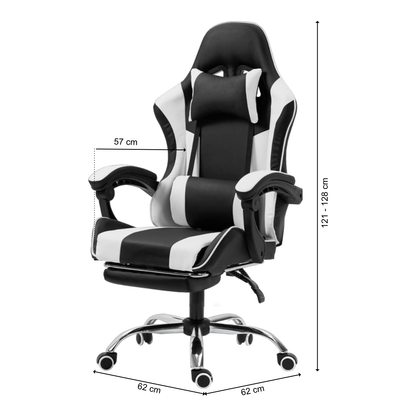 Gaming-Stuhl | Kunstleder | Weiß | 62x62cm | Rollen | Sessel | Fußablage