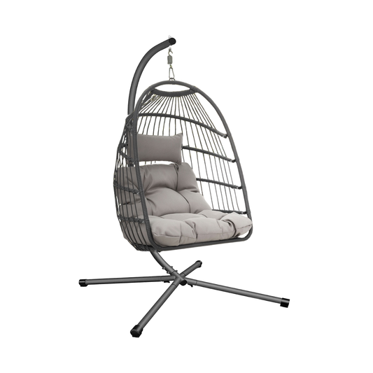 Hängeschaukel | Rattan-Optik | Hellgrau | Hängekorb | Hängesessel | Kissen