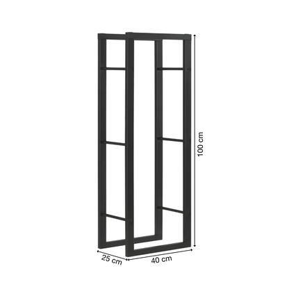 Kaminholzregal | Stahl | Schwarz | 40x100x25cm | Feuerholzregal | Brennholz