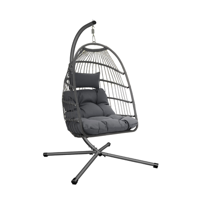 Hängeschaukel | Rattan-Optik | Dunkelgrau | Hängekorb | Hängesessel | Kissen