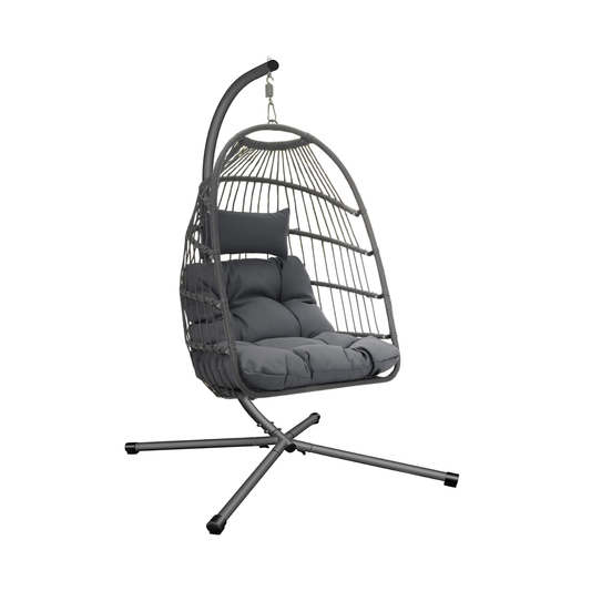 Hängeschaukel | Rattan-Optik | Dunkelgrau | Hängekorb | Hängesessel | Kissen