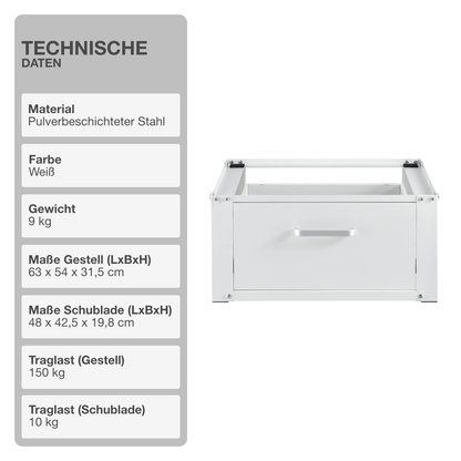 Untergestell für Waschmaschine | Ausziehbar | Weiß | Schublade | Trockner