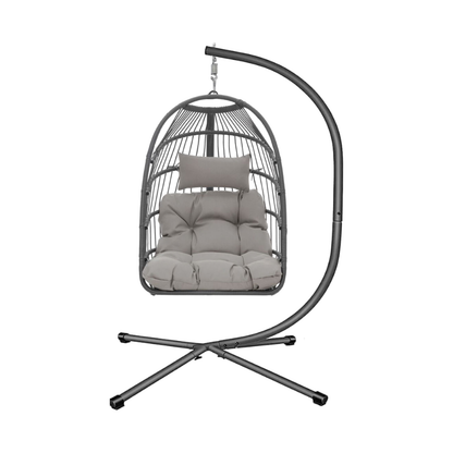 Hängeschaukel | Rattan-Optik | Hellgrau | Hängekorb | Hängesessel | Kissen