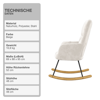 Schaukelstuhl mit Armlehne | Polyester | Frottee-Optik | Beige
