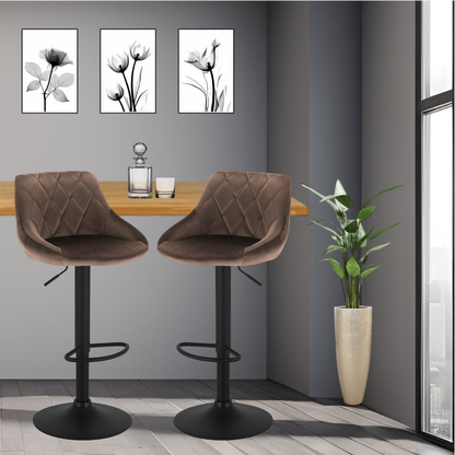 Barhocker | 2 Stück | Braun | Kunstleder | Drehbar | Höhenverstellbarr