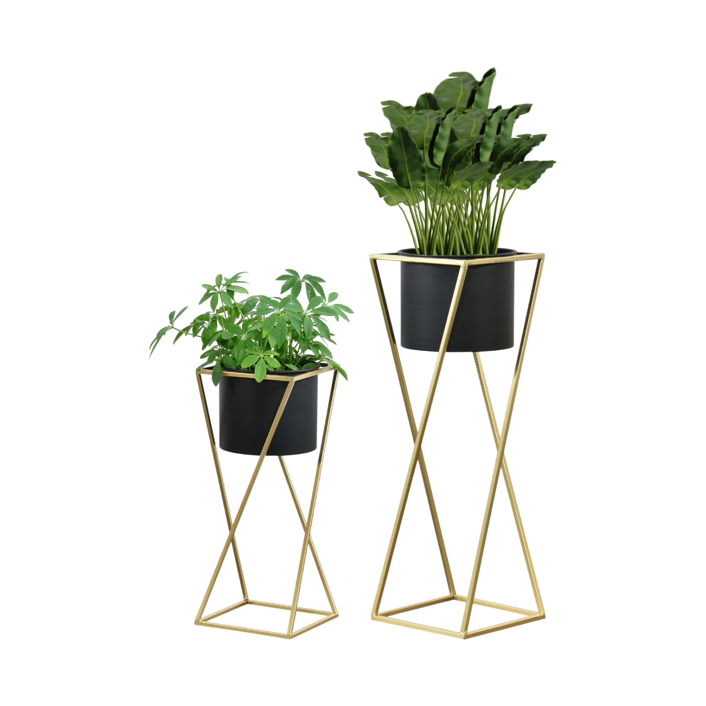 Blumenständer mit Übertopf | Stahl | Schwarz-Gold | Set mit 2 Höhen