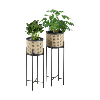Blumenständer mit Übertopf | Stahl | Schwarz-Gold | Set mit 2 Höhen