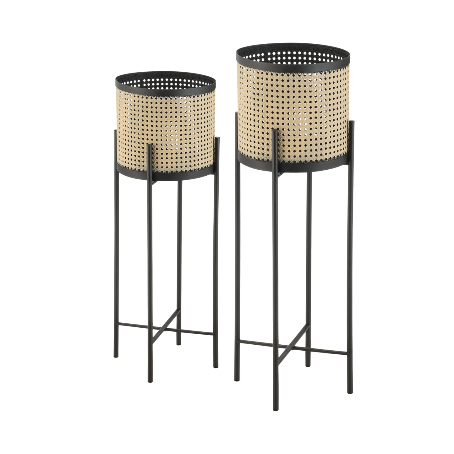 Blumenständer mit Übertopf | Stahl | Schwarz-Gold | Set mit 2 Höhen
