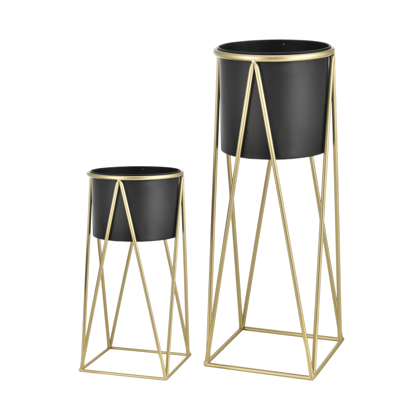 Blumenständer mit Übertopf | Stahl | Schwarz-Gold | Set mit 2 Höhen