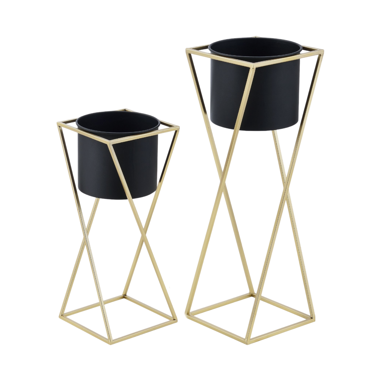 Blumenständer mit Übertopf | Stahl | Schwarz-Gold | Set mit 2 Höhen