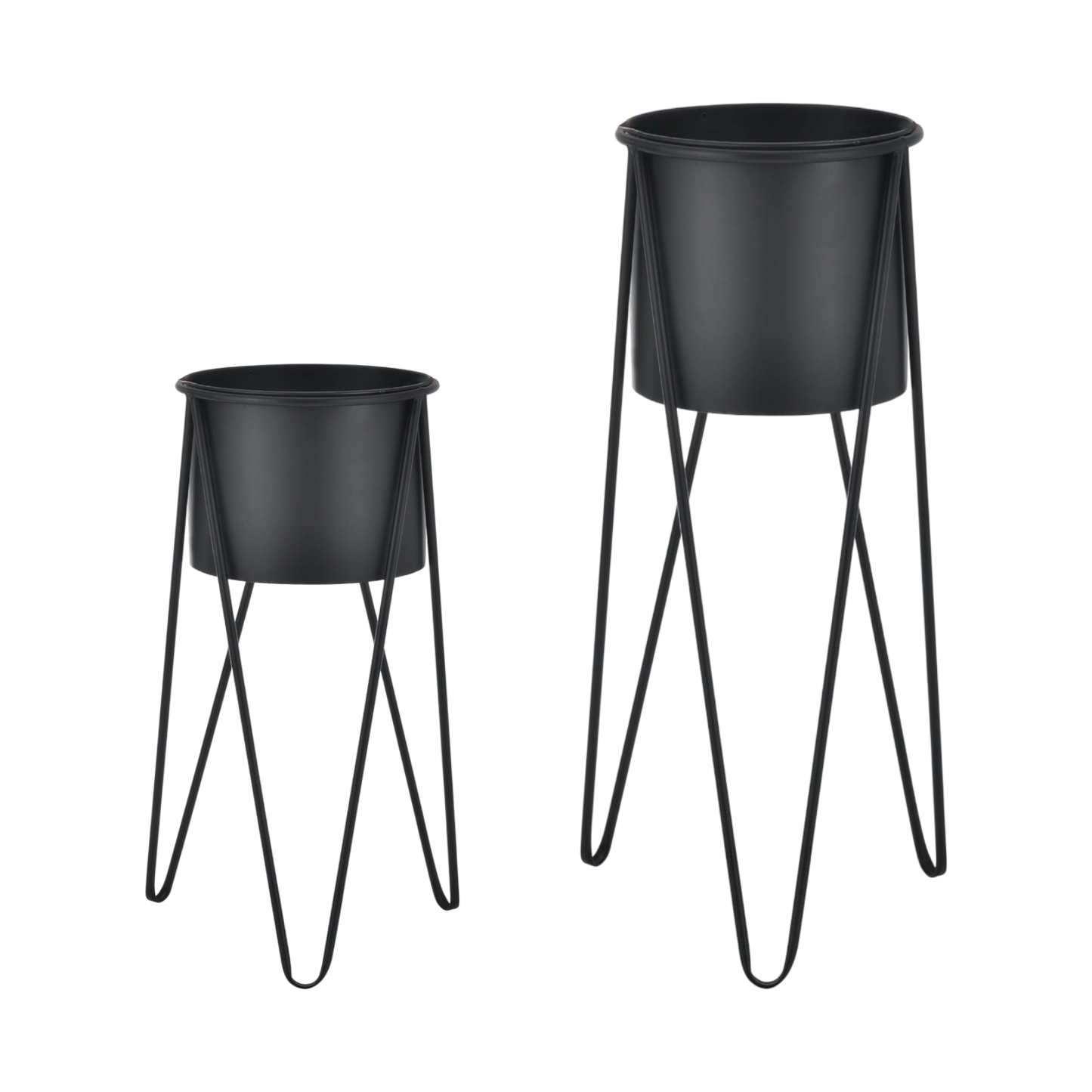 Blumenständer mit Übertopf | Stahl | Schwarz | Set mit 2 Höhen