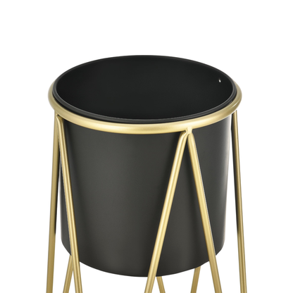 Blumenständer mit Übertopf | Stahl | Schwarz-Gold | Set mit 2 Höhen