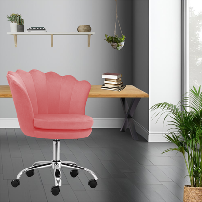 Bürostuhl | Samtbezug | Rosa | 68x68cm | Rollen | Armlehnstuhl | Muschel