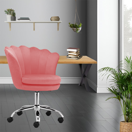 Bürostuhl | Samtbezug | Rosa | 68x68cm | Rollen | Armlehnstuhl | Muschel